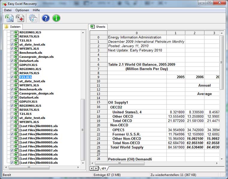 Screenshot vom Programm: Easy Excel Recovery